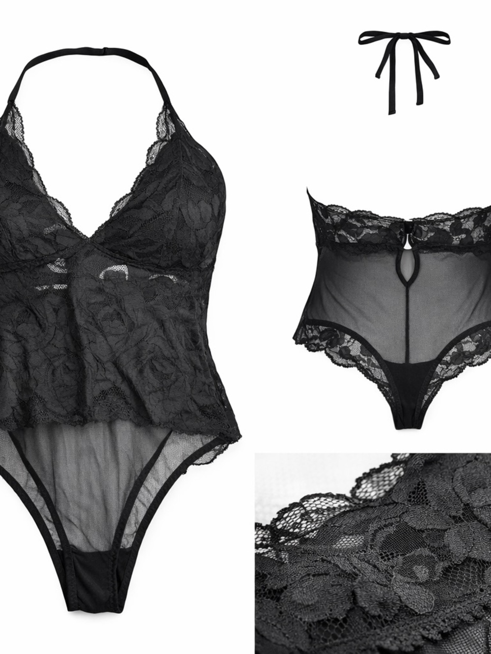 Black Lace Halter Teddy Bodysuit - Women Intimates & Sleepwear